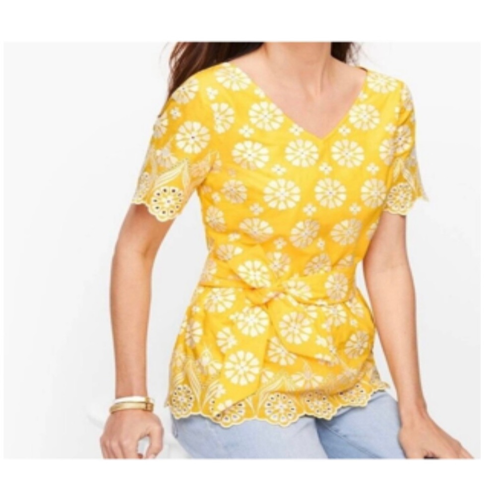 Talbots Yellow Eyelet Embroidered Top